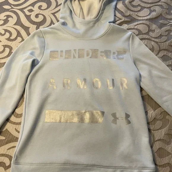 Under Armour UA Size X-Small Light Ice Blue Sweatshirt Hooded Hoody Hoodie EUC - Picture 6 of 9